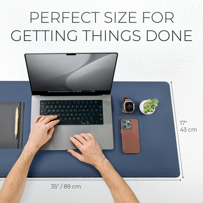Nordik Felt and Leather Desk Mat Non-Slip - Blue - 35 X 17 Inch - Felt and Vegan Leather Desk Pad - Document Organizers - Desk Blotter and Desktop Mat - Desk Protector Laptop Desk Matt for Desktop