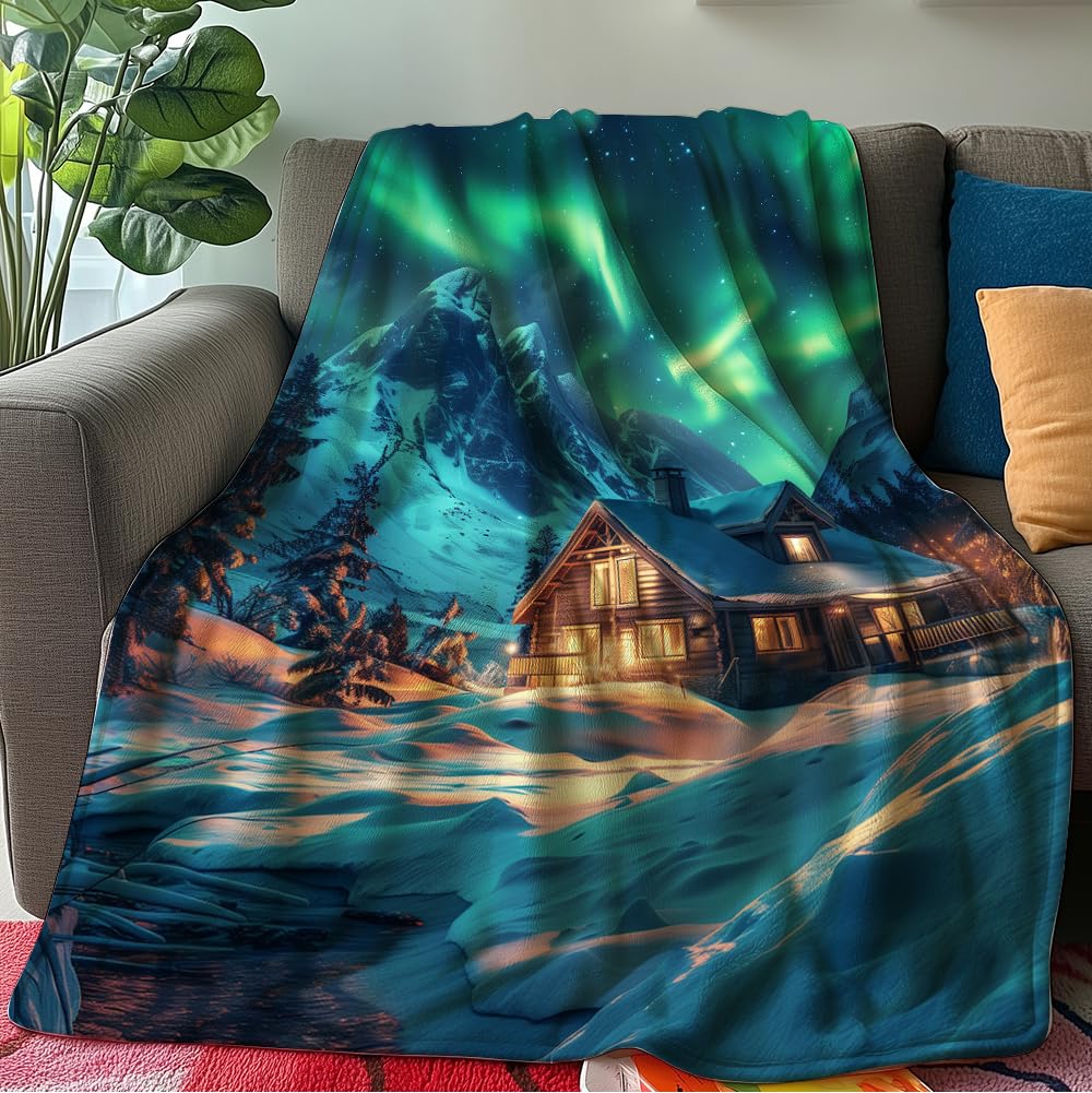 HUNXIAOJ Northern Lights Blanket Aurora Borealis Throw Blanket Northern Lights Gifts Landscape Decor Warm Soft Flannel for Girls Boys Women Teens Adults Bed Sofa Couch (50 in x 60 in)