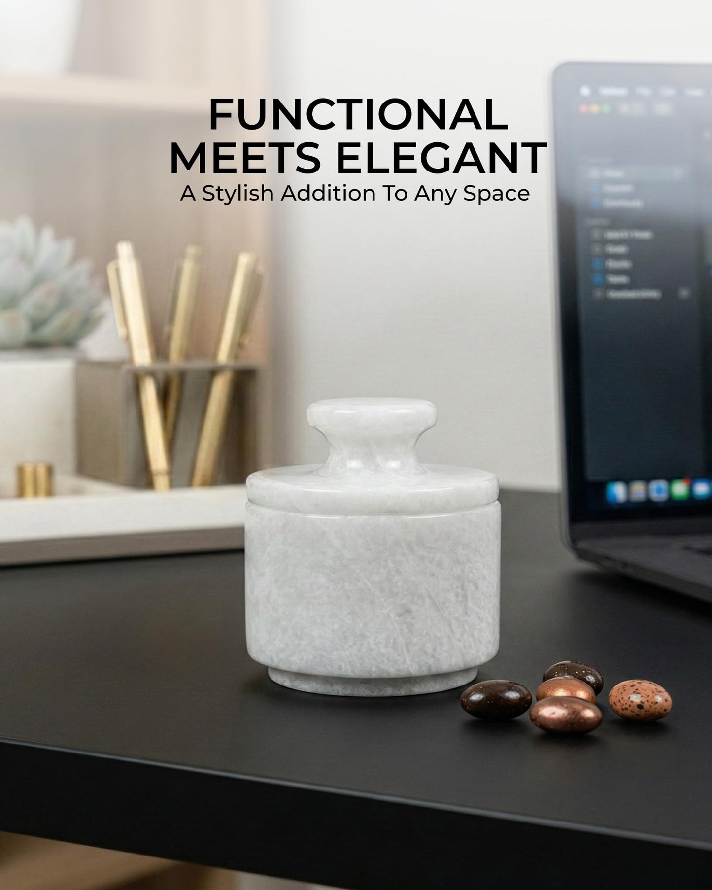 UrbanFocal Natural Marble Salt Cellar With Lid - Stone Salt Container And Stone Salt Holder, Spice Jars for Counter, Candy Jar & Spice Jar, White