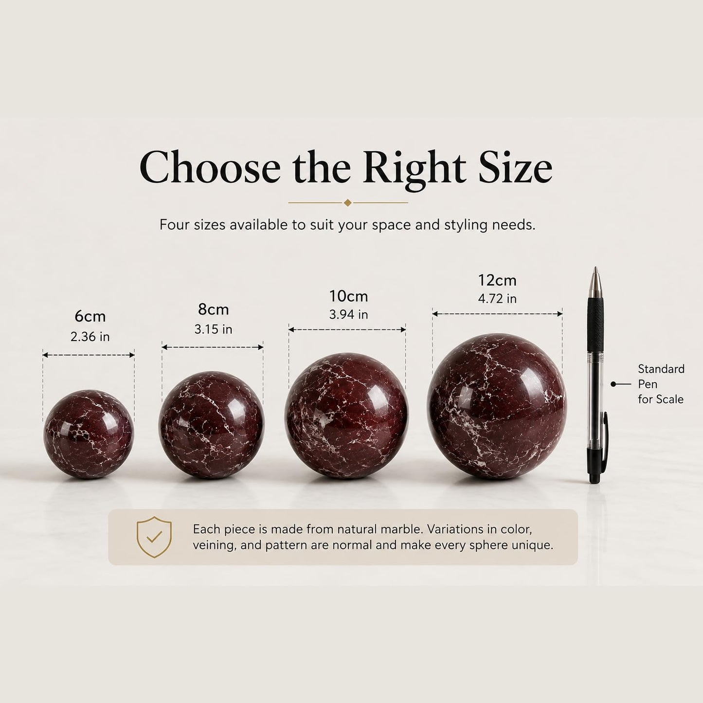 SIRIZEN-DIVING Rosa Levanto Marble Decorative Sphere, 12cm Large Solid Natural Stone Orb for Coffee Table, Console Table, Hotel, Entryway and Living Room Decor