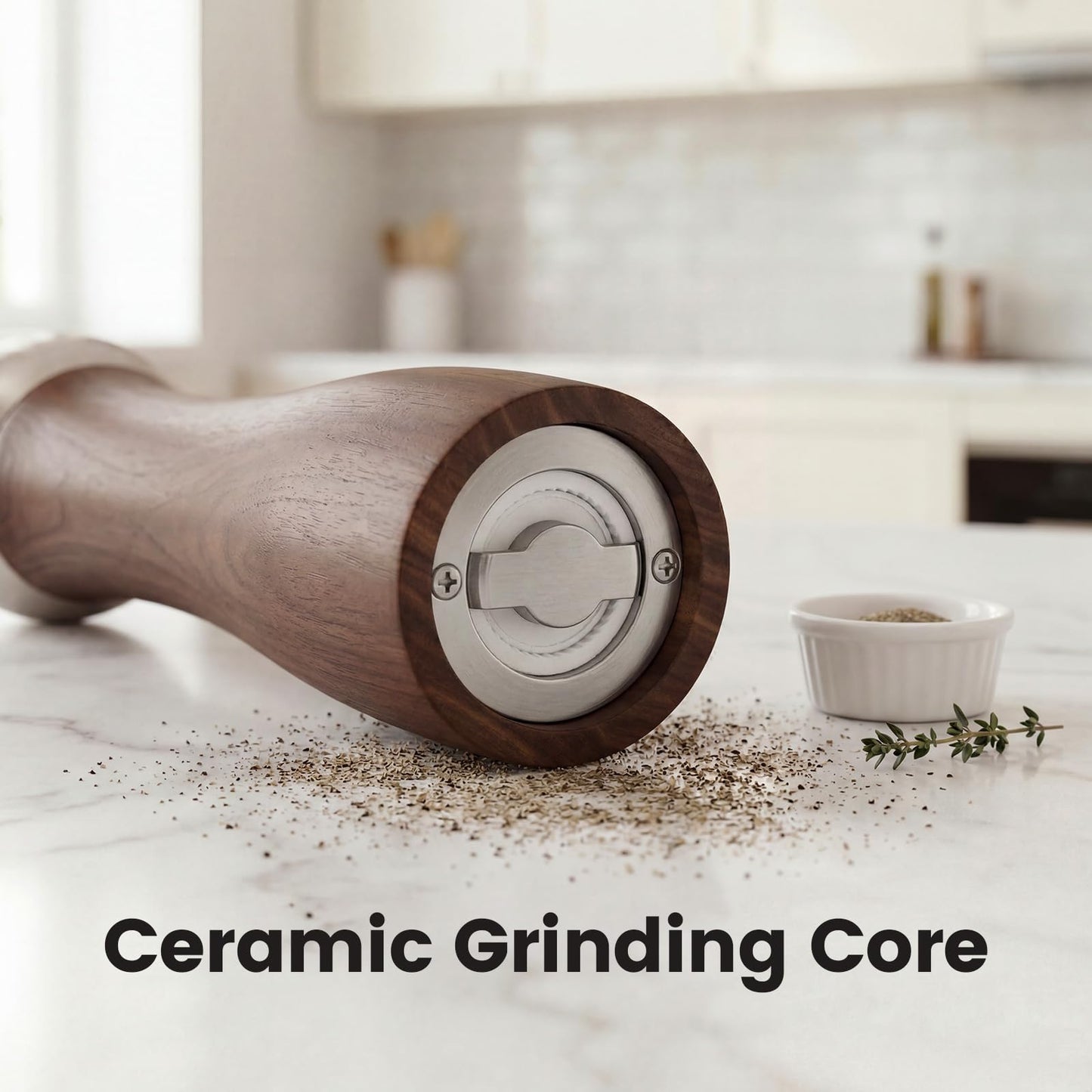Newise Salt and Pepper Grinder Set, Manual Wooden Salt and Pepper Mills Shakers with Ceramic Core and Wooden Stand, Adjustable Coarseness, Refillable Salt Grinder for Home Kitchen