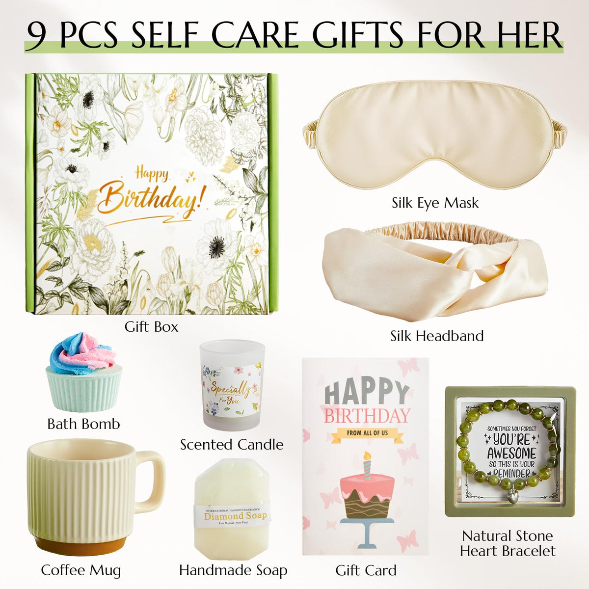 Mug Gift Birthday Gifts Set for Women, Spa Baskets Gift Box Unique Happy Birthday Gifts Ideas for Women Mom Her Friend Sister Wife Daughter Girlfriend Coworker, Ceramic Mug 12 OZ (Off-white)