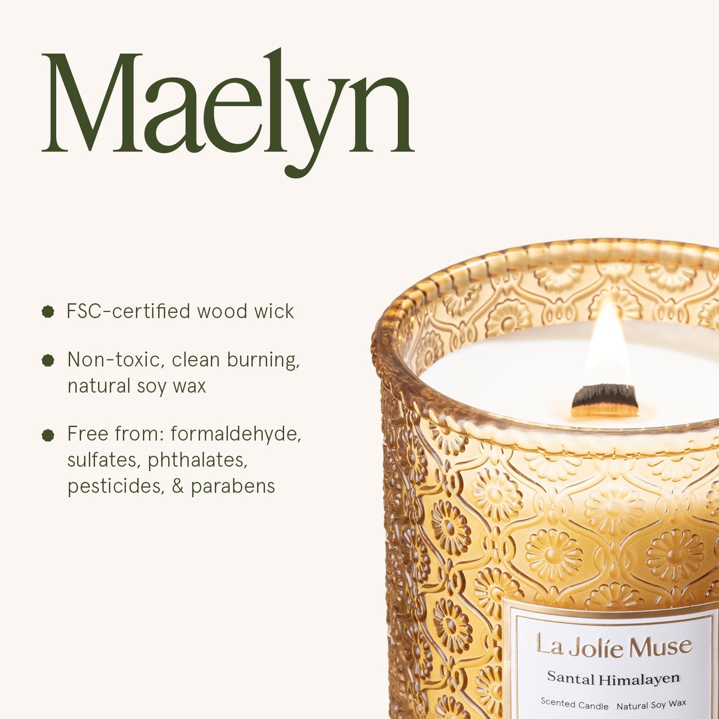 LA Jolie Muse Santal Himalayen, Large Natural Soy Candle, 90 Hours Burning Time, Wood Wicked Candle，Sandalwood Candle, Aromatherapy Candle Gifts, Luxury Candles for Home