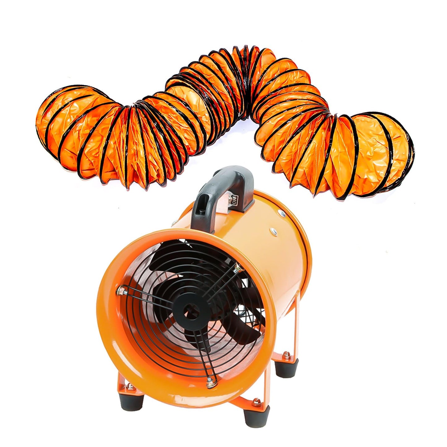 dreamdragon 8" High-Velocity Portable Utility Blower Fan, Industrial Exhaust Fan with 25ft Flexible Duct Hose, 3150 RPM Low-Noise Ventilator for Basements, Workshops, Warehouses, and Confined Spaces