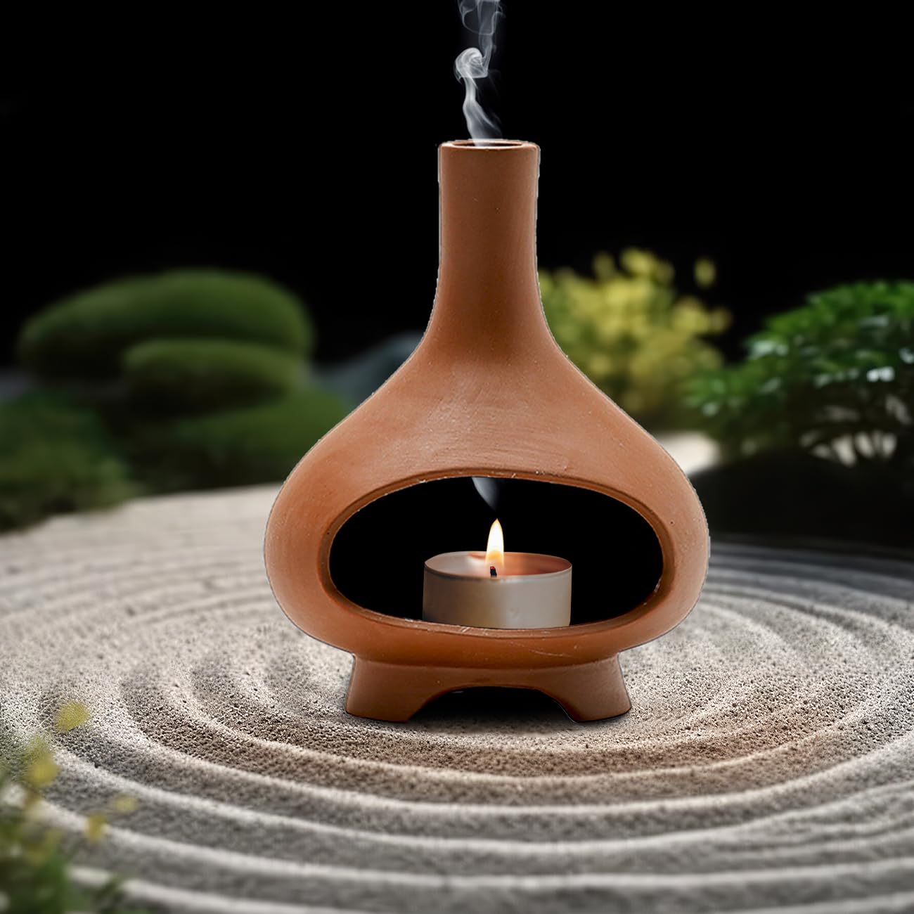 Palo Santo Holder Handmade Ceramics Incense Burner Chimney Dish Smudge Bowl for Palo Santo Sticks Sage Bundles with Brush(Brown)