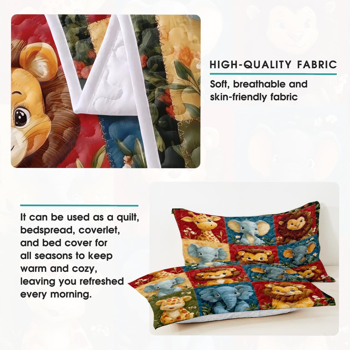 LUSHIS Patchwork Quilt Set, Patchwork Throw Bedspread Bed Sets - Animals Coverlet Sets All Season Soft Microfiber Lightweight Bedding Set (Animals)