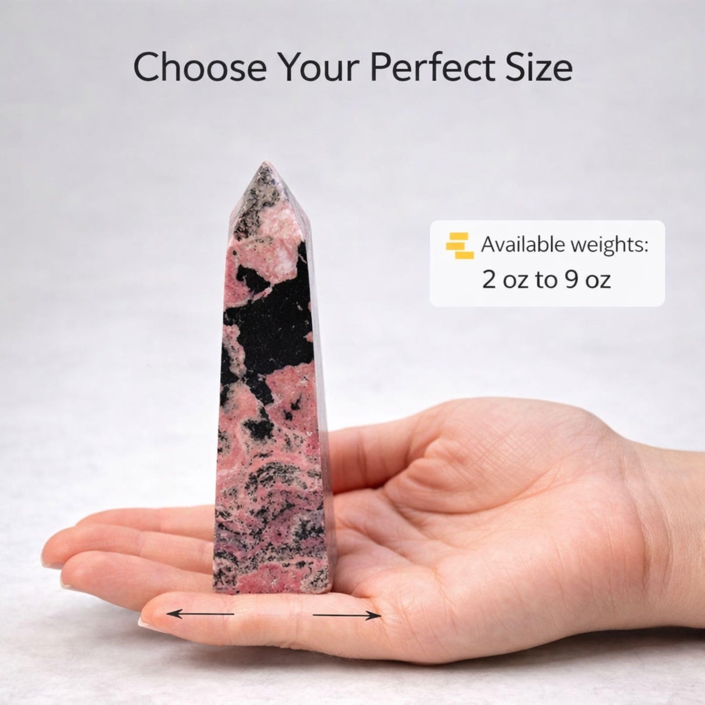 Natural Rhodonite Crystal Tower - Peruvian Real Crystals for Meditation, Reiki & Heart Chakra Healing. Pink Obelisk Decor Gift (5 to 6 oz)