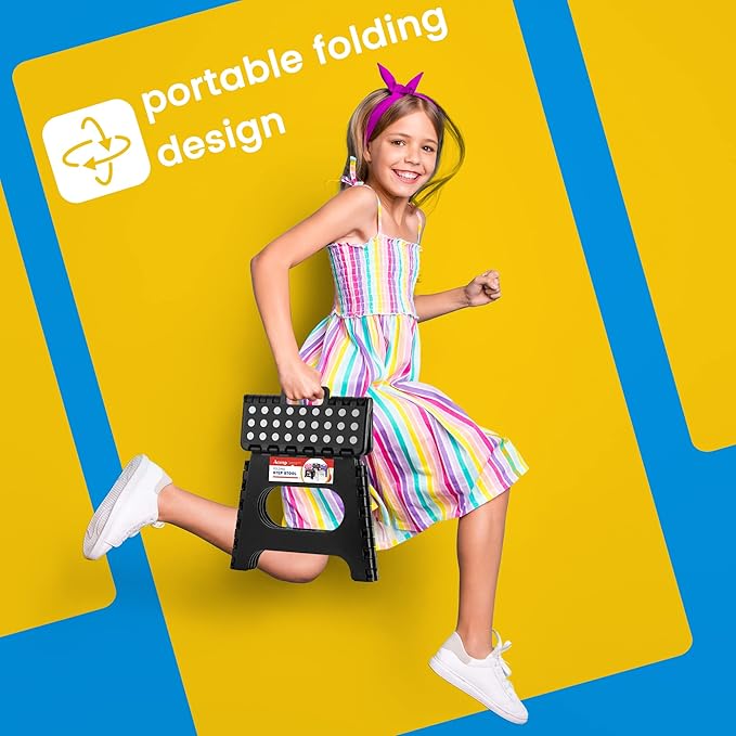 ACSTEP Folding Step Stool 11 Inch, Sturdy Plastic Foldable Step Stool for Kids & Adults, Non Slip Lightweight Collapsible Foot Stools Holds 300 lbs, Ideal for Kitchen, Bathroom, Bedroom, Outdoor