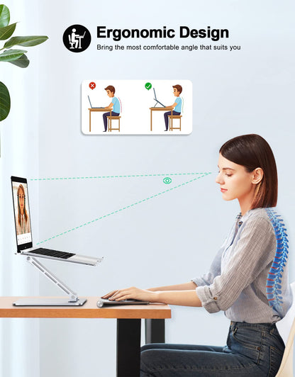 RIWUCT Foldable Laptop Stand, Height Adjustable Ergonomic Computer Stand for Desk, Aluminum Portable Laptop Riser Holder Notebook Mount Compatible with MacBook Pro Air, HP, Dell 10-16"