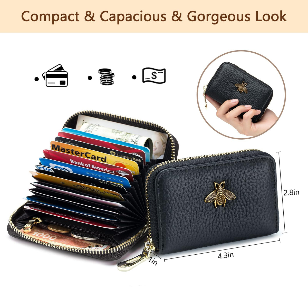 imeetu RFID Credit Card Holder, Small Leather Zipper Card Case Wallet for Women (Lite,Cobalt Blue)