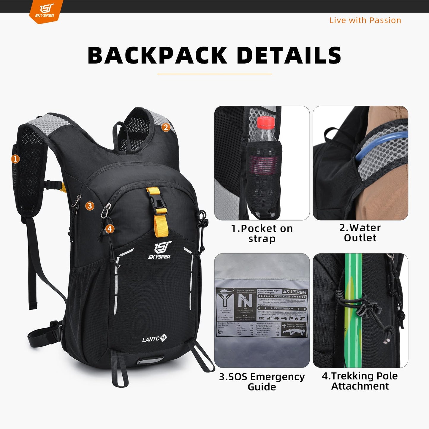 SKYSPER Small Hiking Backpack - 15L Travel Backpack Lightweight Bag Water Resistant Walking Backpack for Women Men