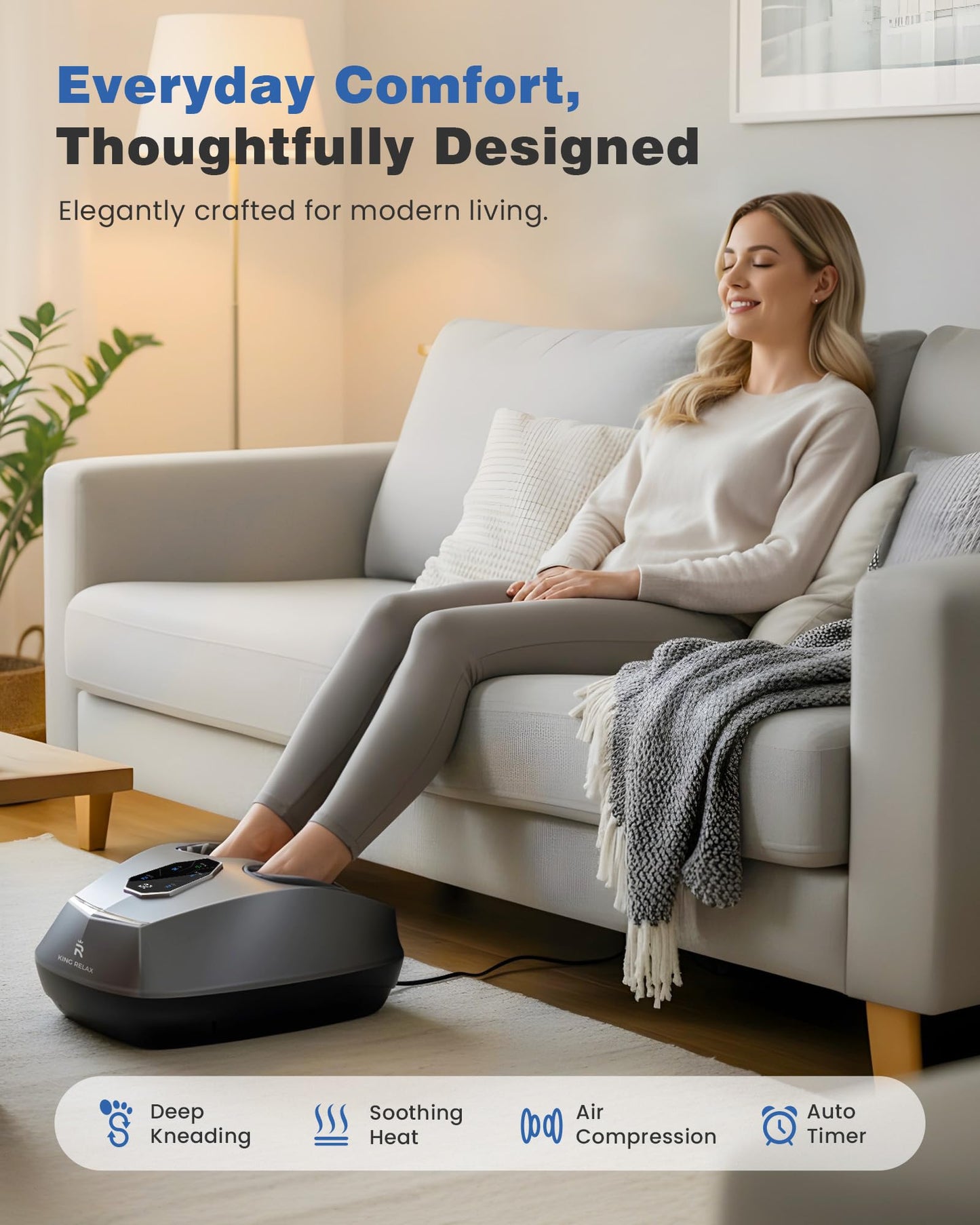KING RELAX Shiatsu Foot Massager with Heat, 2026 Upgraded Deep Kneading & Squeeze Massage for Plantar Fasciitis, Modern Sculpted Design, Fits Up to Size 14, FSA Eligible HSA Store, Fathers Day Gift