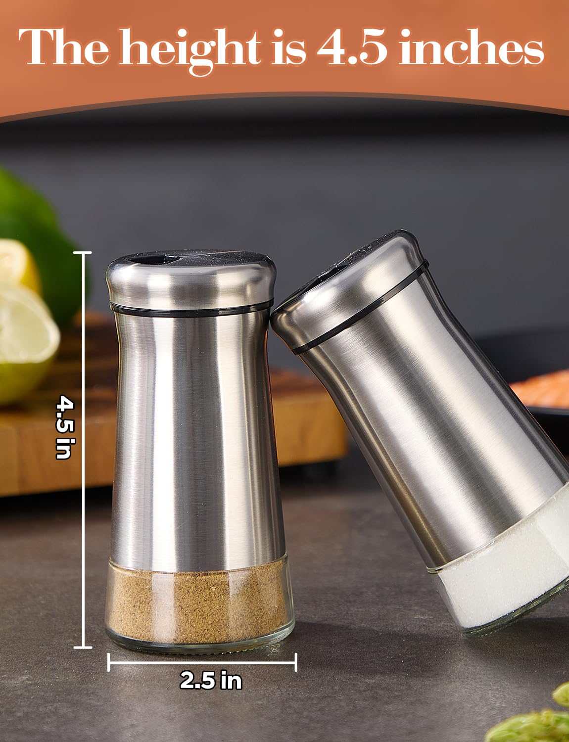 Salt and Pepper Shakers 2pcs with Adjustable Pour Holes Stainless Steel Salt Shaker and Pepper Shaker