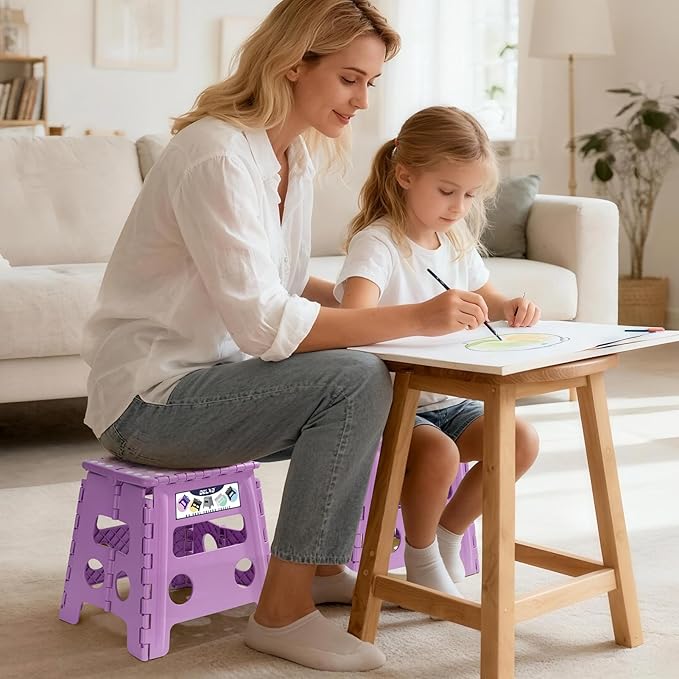 Delxo 13 inch Folding Step Stool, Non-Slip Foldable Stools Up to 300 LBS, Step Stool with Handle, Lightweight for Kitchen, Bathroom, Bedroom, Garden, Light Purple, 1PC