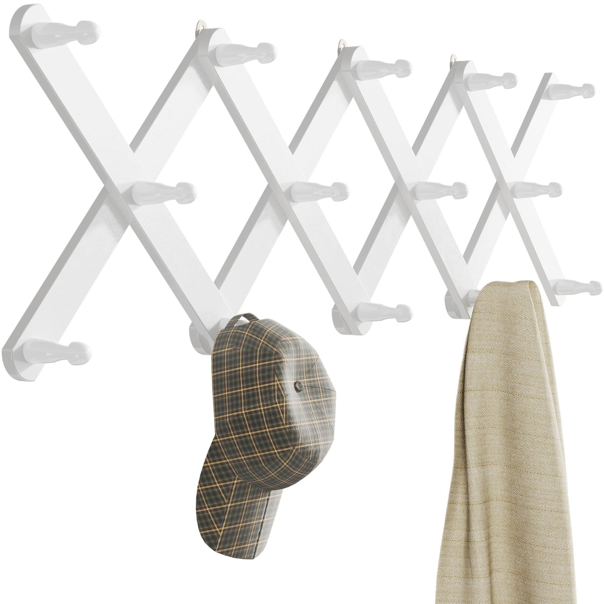 OROPY Accordion Wall Hanger with 14 Pegs, Expandable Wooden Coat & Hat Rack