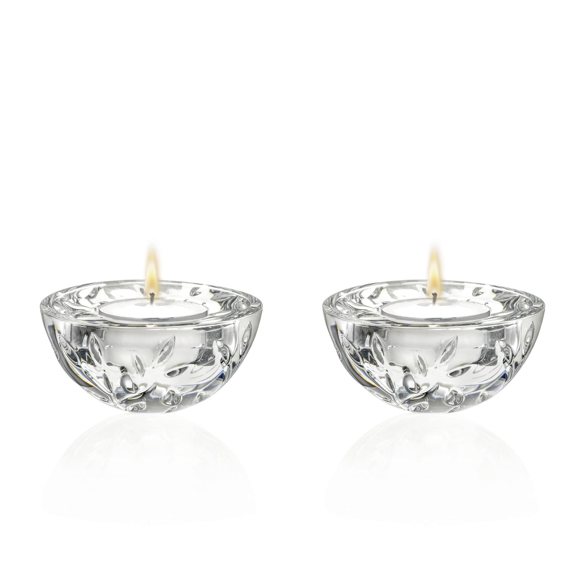 Barski Glass Tea Light Candle Holder - Set of 2 - for Wedding - Holidy Party Decoration - Round Bottom Will Create a Rocking Effect - Horizontal Lines Design - 3.5" Diameter - Made in Europe