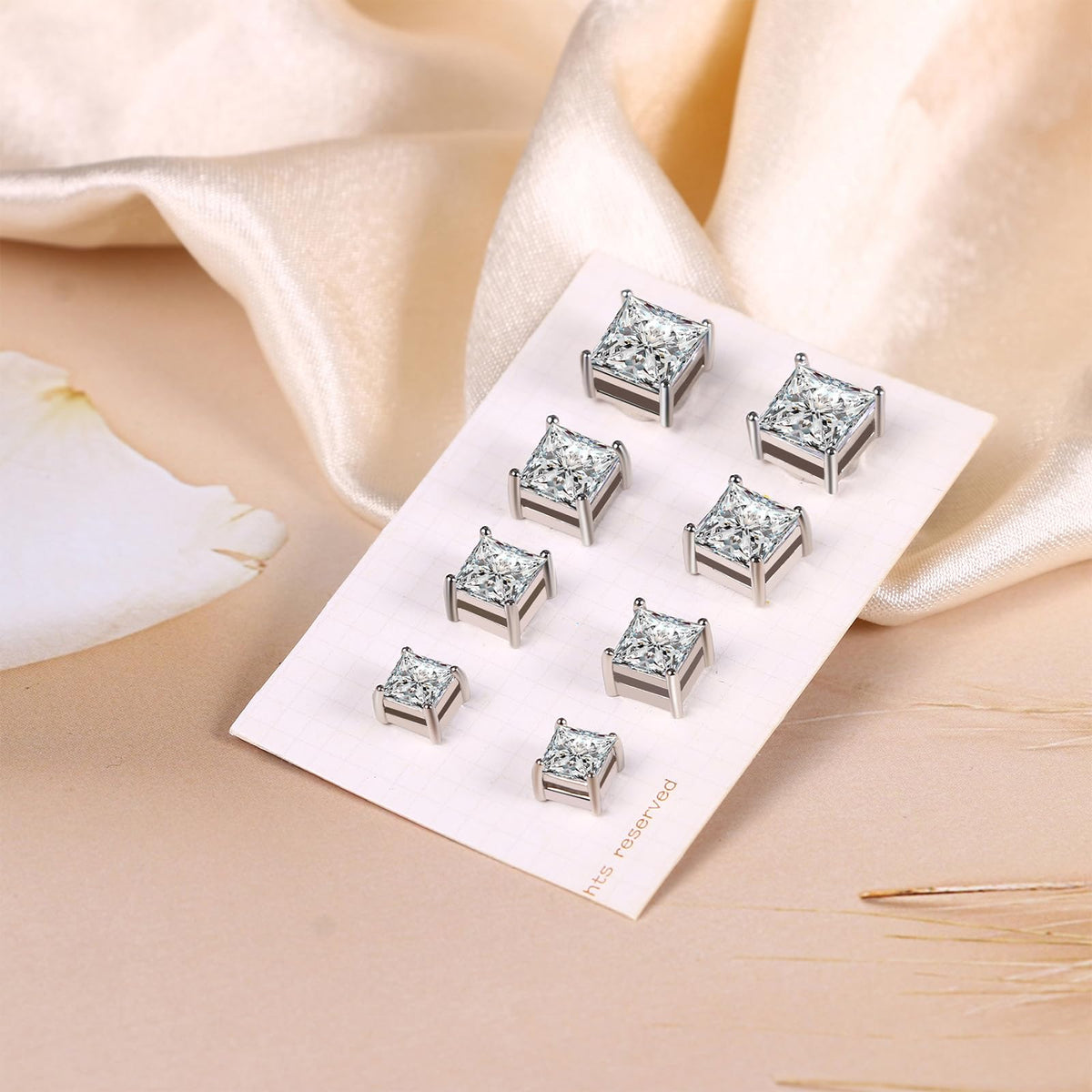 Magnetic Non-piercing Clip On Earrings: Stainless Steel 5-8mm Square CZ Inlay Round Fake Cheater Studs for Men Women, 4 Pairs Silver
