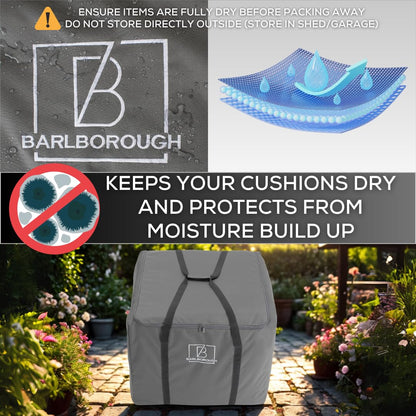 Barlborough Garden Cushion Protective Storage Bag Cover | Square Large 80 x 80 x 60cm | Waterproof Resistant with Zips for Outdoor Furniture Sofa Cushions Grey