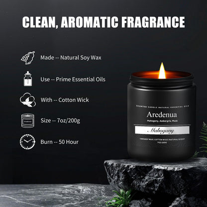 Mahogany Candle, Manly Scented Candles for Home, Masculine Candle Gifts for Men - 7oz Soy Candles for Home Scented, 50 Hours Burn Time, Perfect for Relaxing Home Fragrance