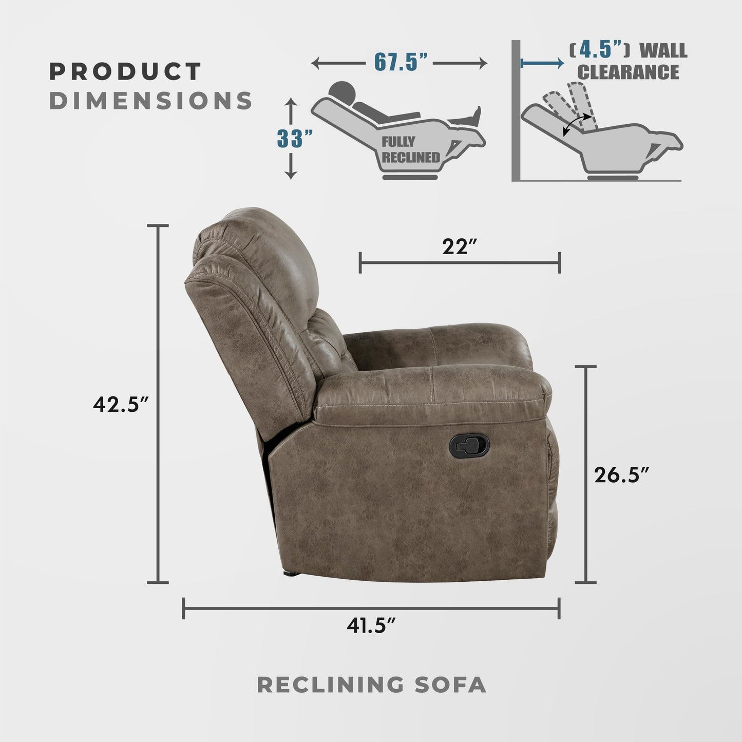 Lexicon Reclining Living Room Set, Wall Hugger Manual Reclining Sofas, Couches for Living Room, Home Theater Seating, Includes Dual Reclining Sofa and Loveseat, 2-Piece Set, Brown