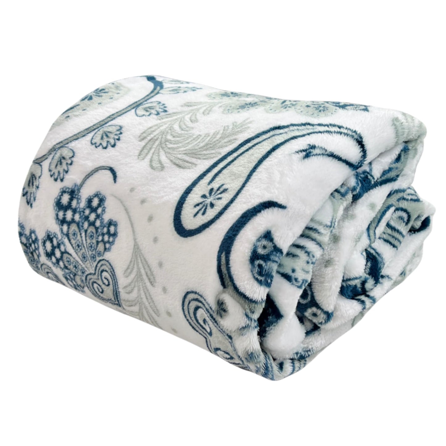 Serafina Home Throw Blanket: Velvety Soft, Durable Fleece Accent for Bed or Couch (Navy Damask and Paisley, 50 x 70 inches)
