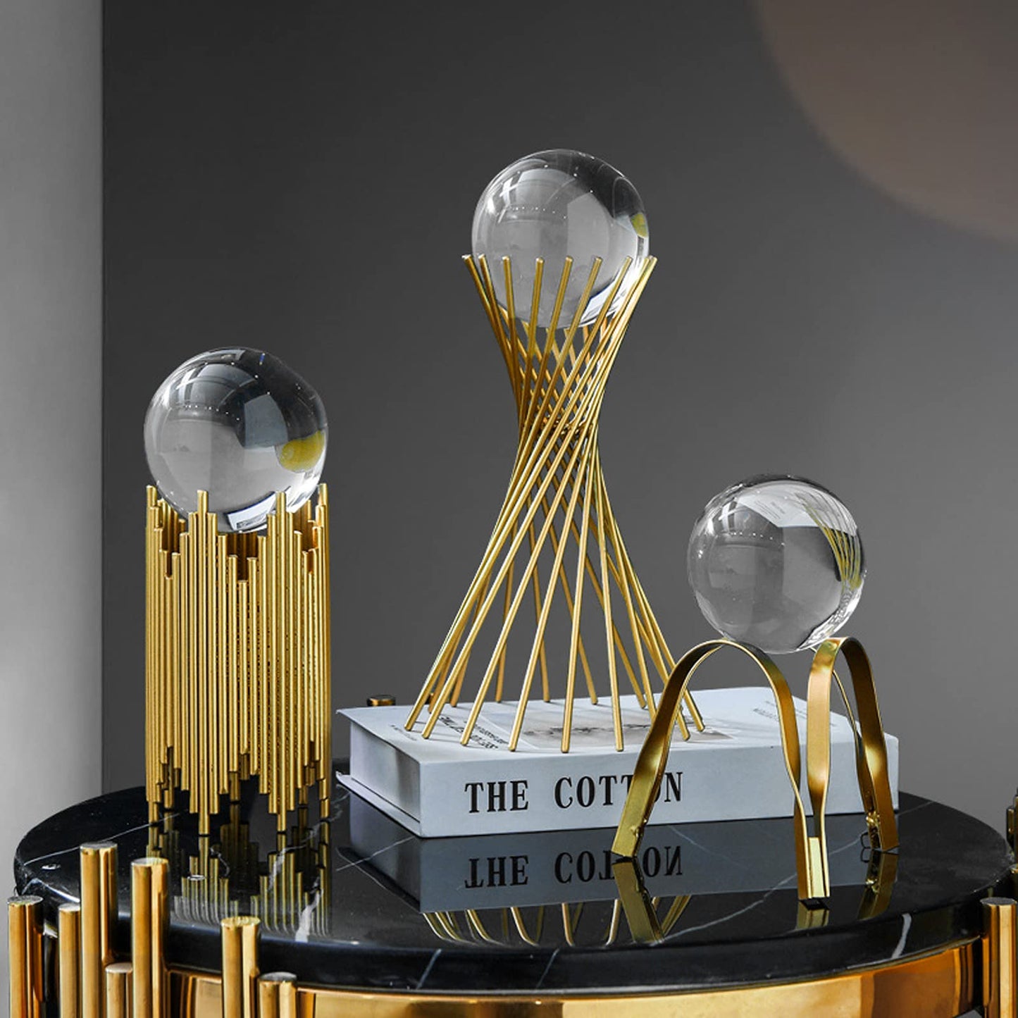E-isata Modern Abstract Art Crystal Ball with Gold Iron Stand Decorative Ornaments for Living Room Bedroom TV Cabinet Crafts Gifts Office Home Decor (Pipe)