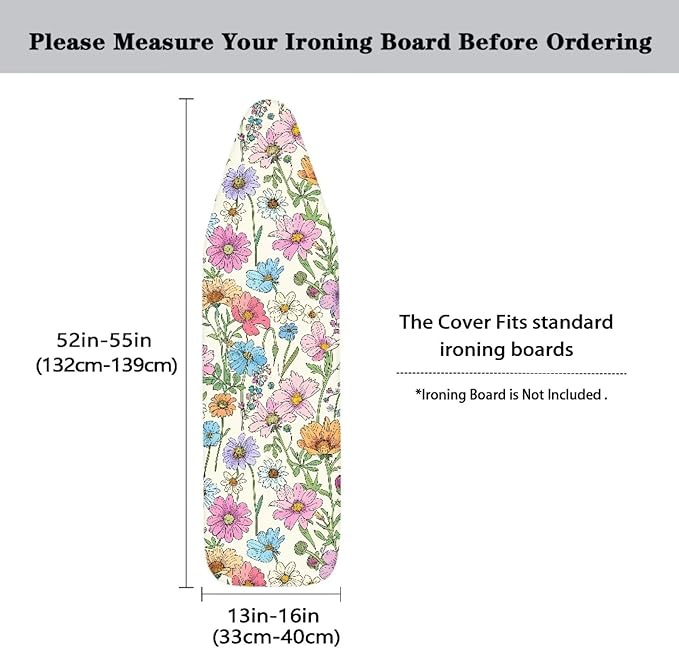Colorful Floral Ironing Board Cover and Pad Standard Size 15x54 Padded Ironing