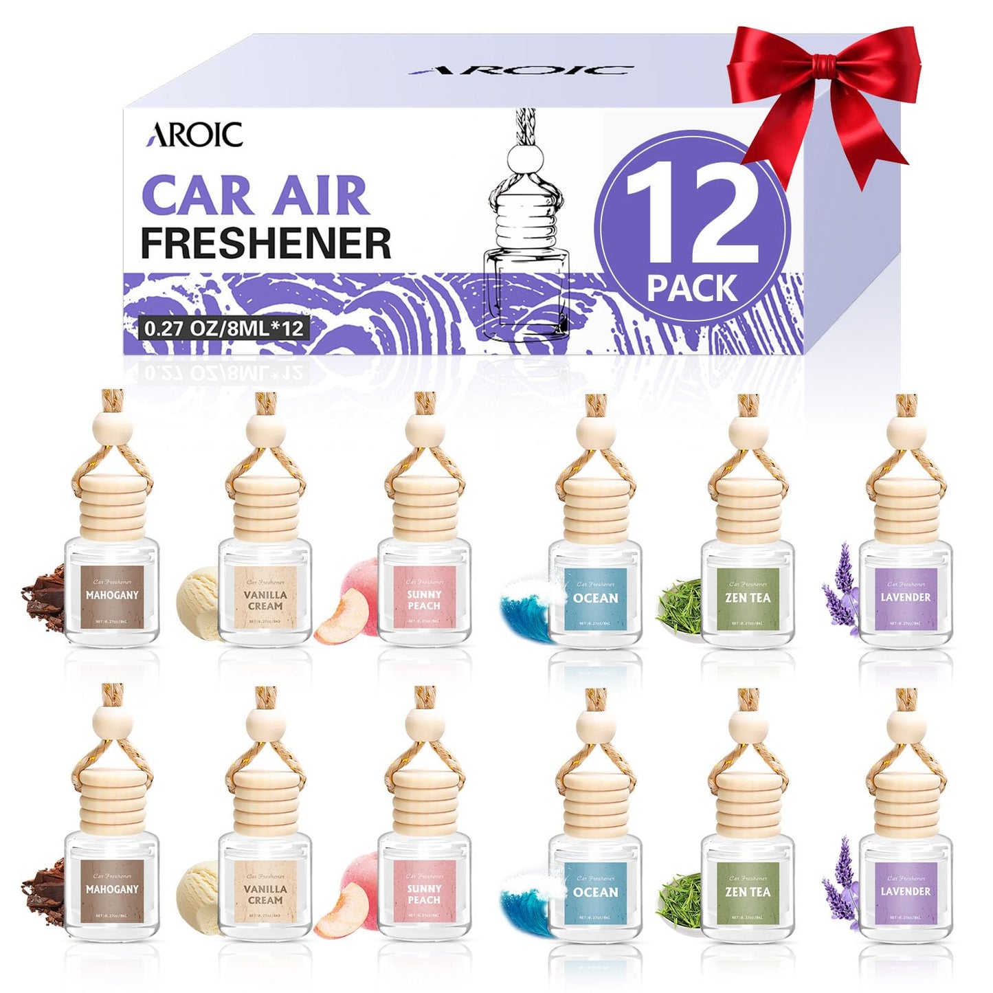 AROIC 12 Pack Car Air Freshener, Car Smell Air Freshener Diffuser Essential Oil Scent for Women & Men, Car Accessories Interior, Mothers Day Gifts Hanging Auto Light Fragrance with Many Flavors