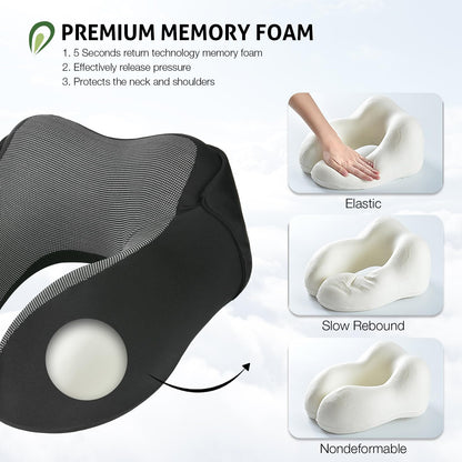 Jiancrate Travel Pillow for Neck Memory Foam, Hooded Travel Neck Pillow for Adults, Comfortable Neck Pillow for Travel with Hoodie, Flight Pillow, Airplane Pillow, Travel Cushion for Plane Car Train
