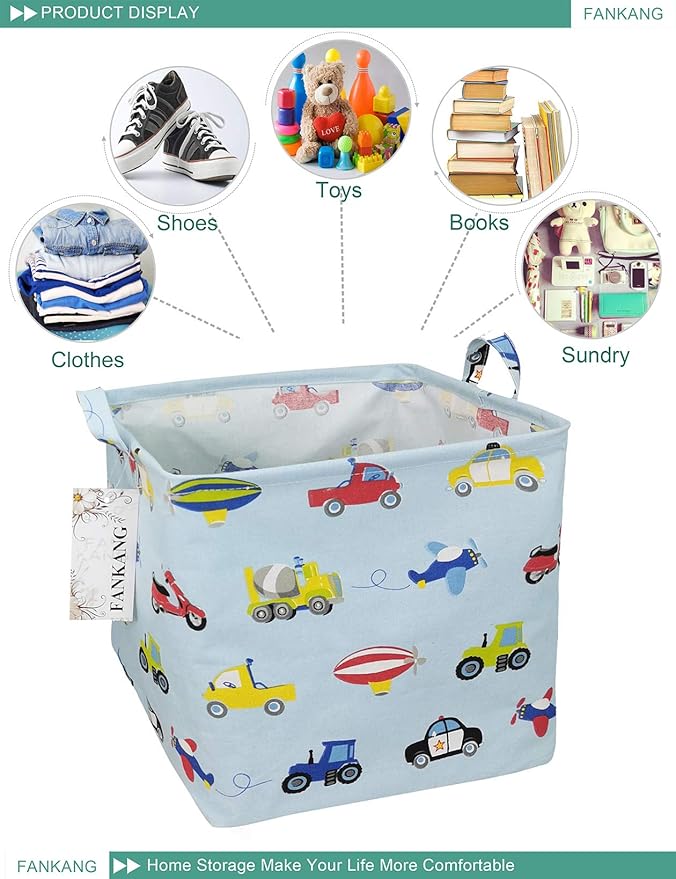 FANKANG Square Nursery Hamper Storage Bins Canvas Laundry Basket Foldable