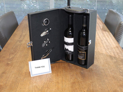 Digilant Lifestyle Top Handle Travel Two-Bottle Wine Carrier Case with 4 Piece Wine Accessory Set (Brown)