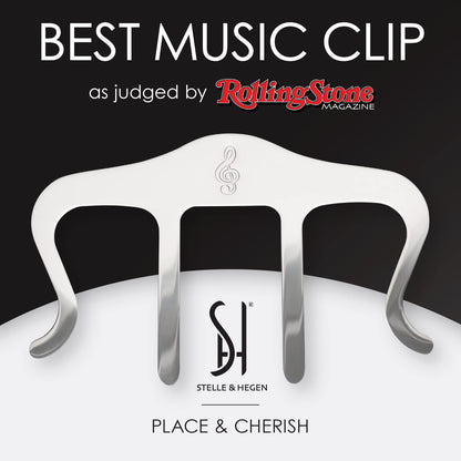 Stelle & Hegen Sheet Music Holder for Music Stand - Polished Stainless Steel Page Holder with Treble Clef Design for Piano Books (Classic Edition)