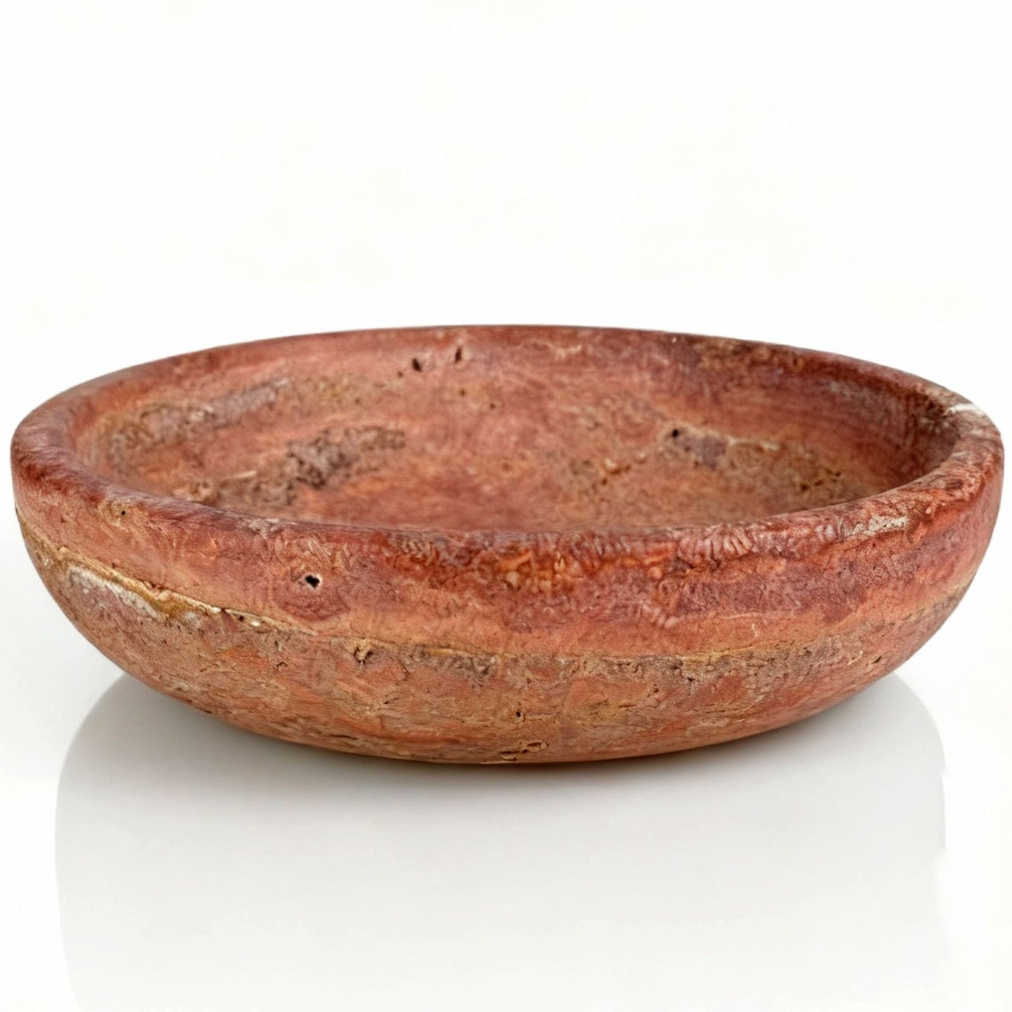 Red Travertine Bowl, 7.8" Natural Stone Centerpiece for Bohemian Entryway & Office Desk Home Decor, Handmade Decorative Key Fruit Bowl, Earth Tone Jewelry Dish, Vibrant Tabletop Art