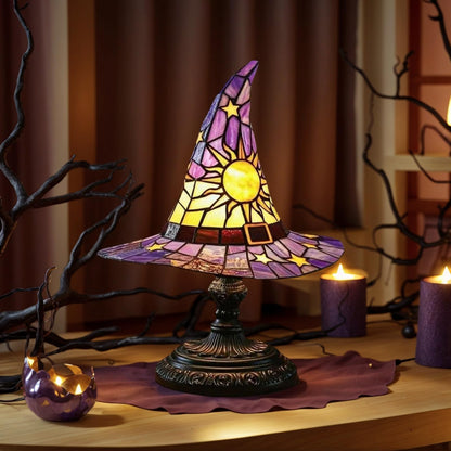 Tiinasol Witch Hat Lamp, Handmade Gothic Witch Hat Lamp, Small Table Lamp, Mysterious Bedroom Atmosphere and Witchcraft Gift, Weird and Fun Table Lamp in The Shape of a Small Wizard Hat