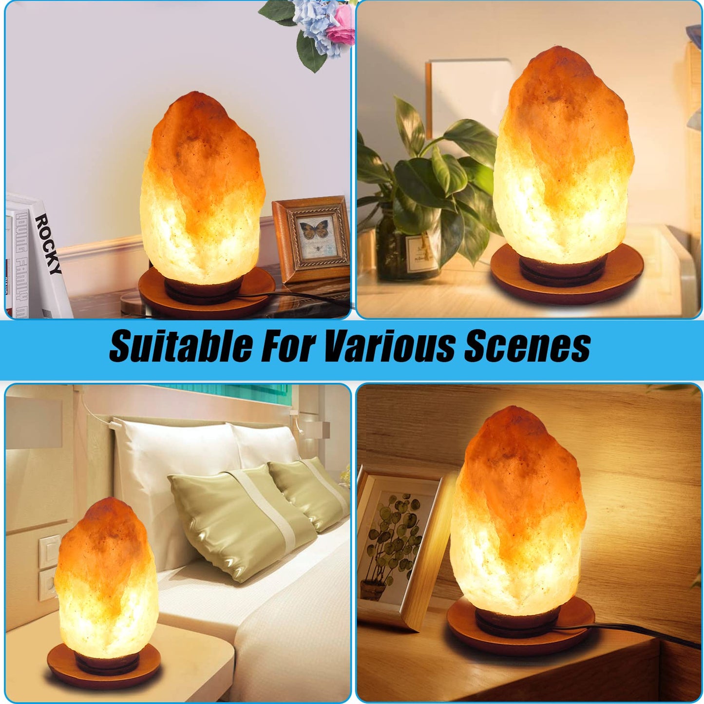 OHLGT 2 Pack Salt Lamp Cord Replacement with 2 Pack Wooden Tray and 8 Pack E12 Halogen Salt Lamp Bulbs