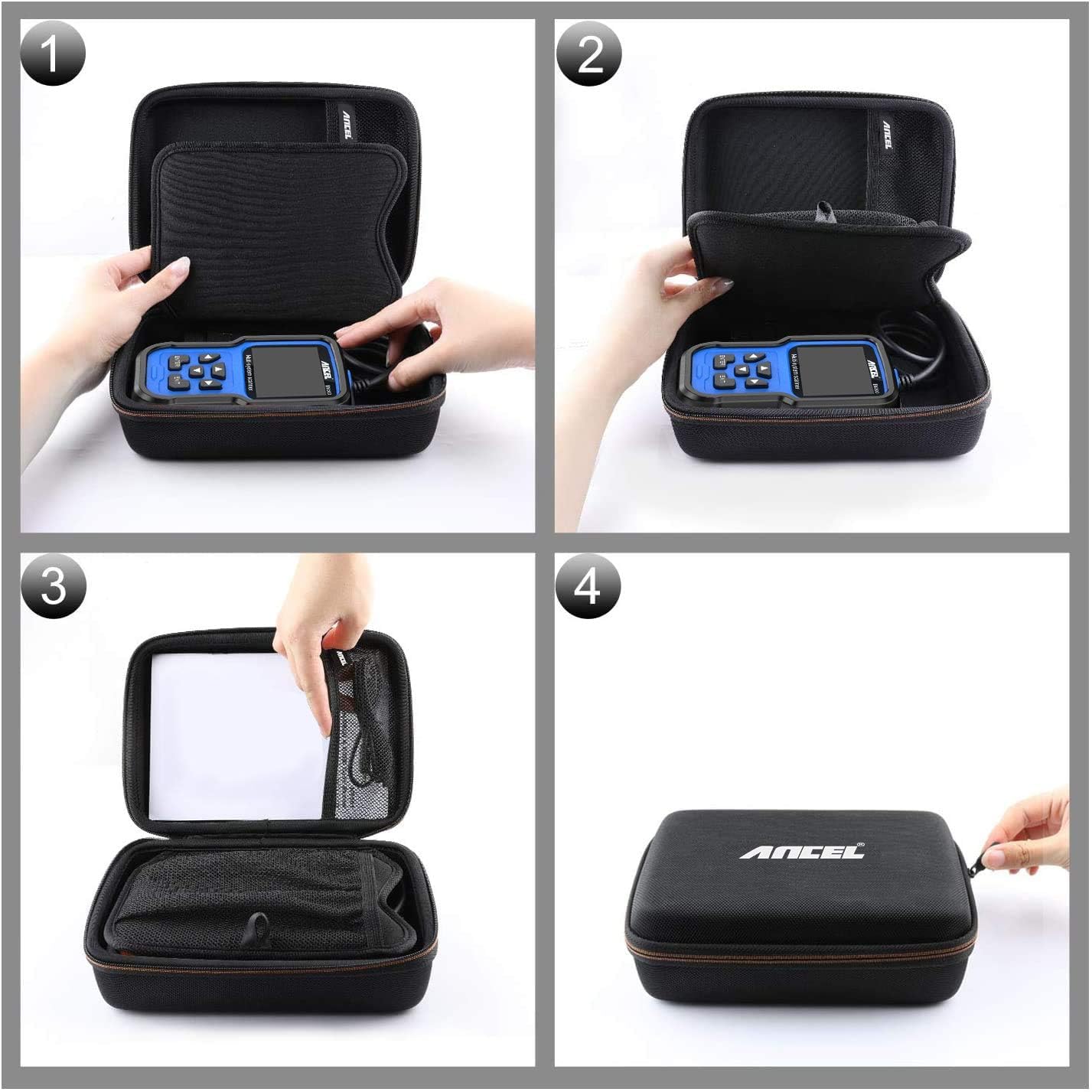 ANCEL Large Protective Case for OBD2 Scanner and Code Reader, Diagnostic Scan Tool Battery Tester, Storage Box (L) Compatible with ANCEL Products