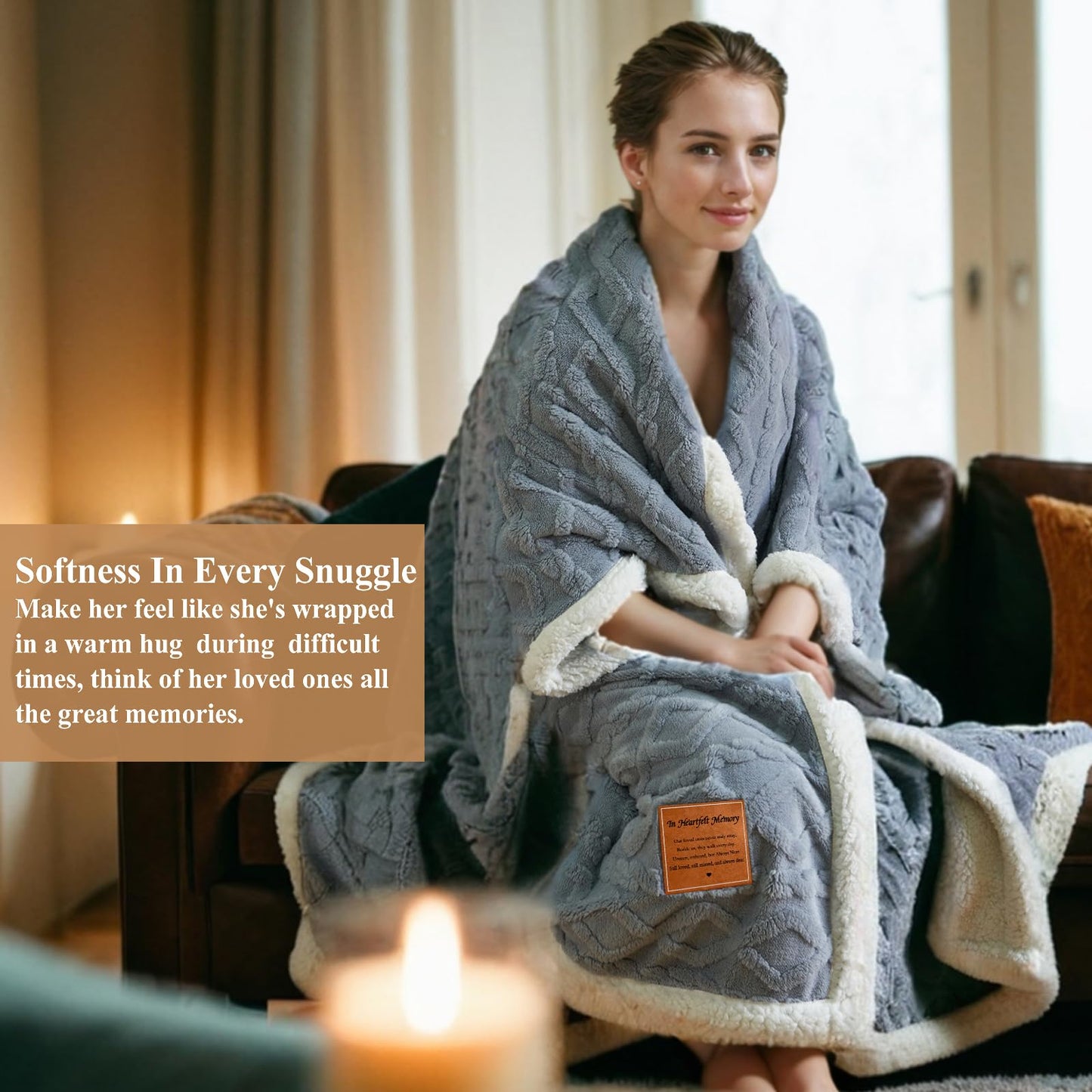 in Heartfelt Memory Blue Memorial Sympathy Blanket, Super Soft Throw for Grief, Unique Bereavement Gift for Loss of Loved One Mom Dad, Condolences Remembrance Gift Funeral (50”x60”)