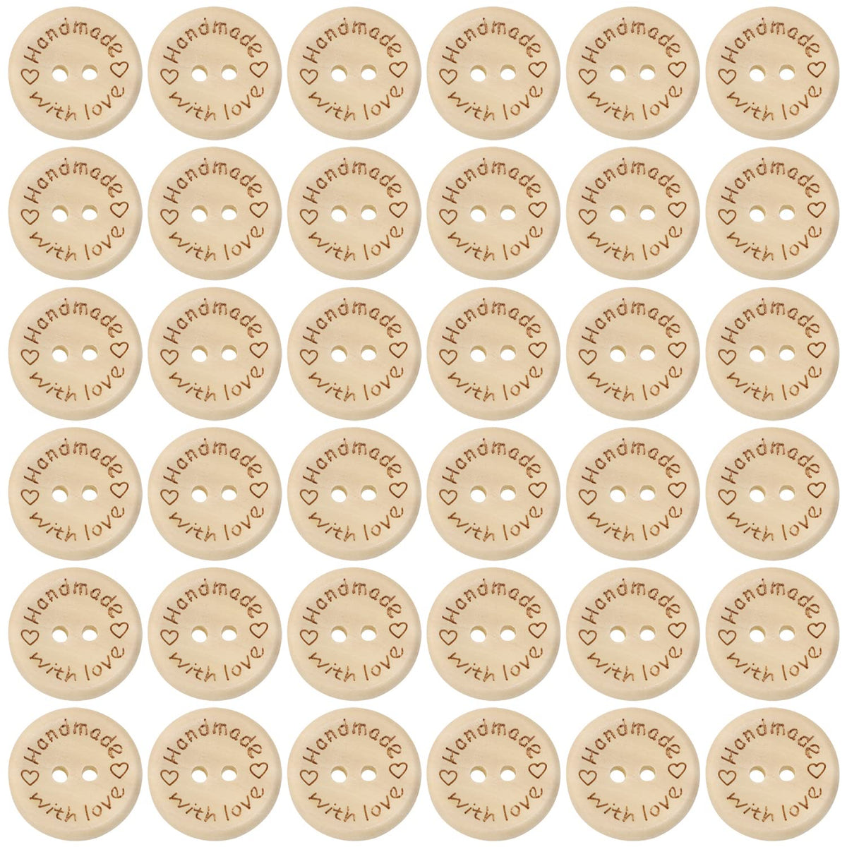 Shapenty Wooden Handmade with Love Buttons 2 Holes Round Sewing Buttons for Gift Giving Crochet Knitting Craft Projects Scrapbook Clothing Hats Sweater Decor Accessories, 50PCS (20mm)