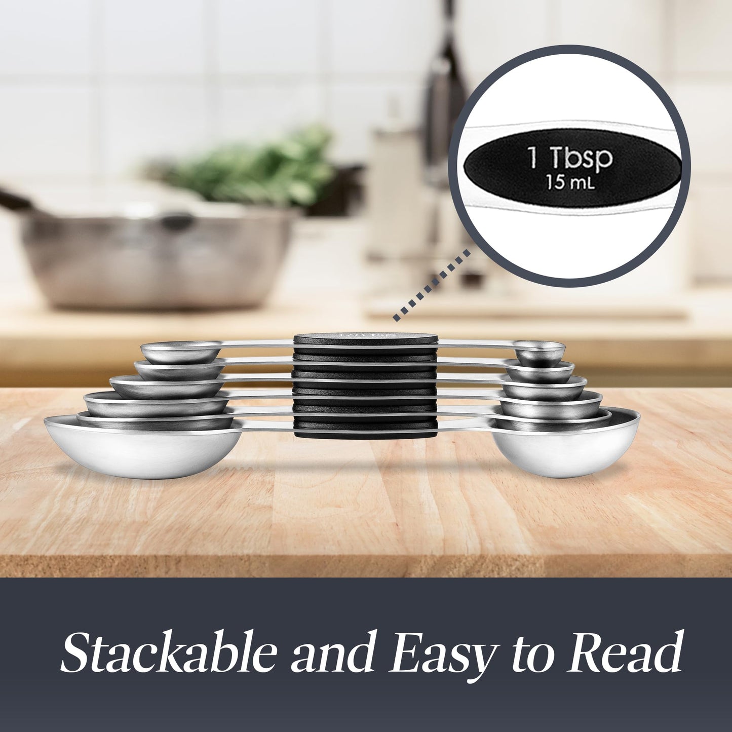 Premium Measuring Spoons Set - Magnetic, Dual-Sided, & Dishwasher Safe - Accurate and Durable for Cooking and Baking - 6 Convenient Sizes - U.S. and Metric Measurements