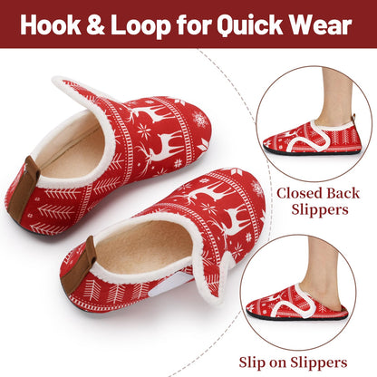 Ibeauti Womens Mens House Slippers Rubber Sole Indoor Slipper Socks Lightweight Fleece Lined Slip-on Barefoot Slippers (Red-Christmas, Adult, Women, Numeric Range, Medium, 8.5, 9.5)
