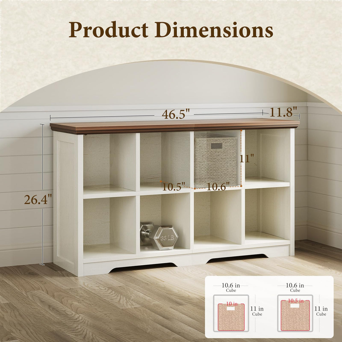 OffiGo 8 Cube Organizer Bookcase, Modern Farmhouse Open Shelf for Storage Bins & Decor, Display Bookshelf Console Closet for Living Room, Bedroom, Home Office, Walnut+White
