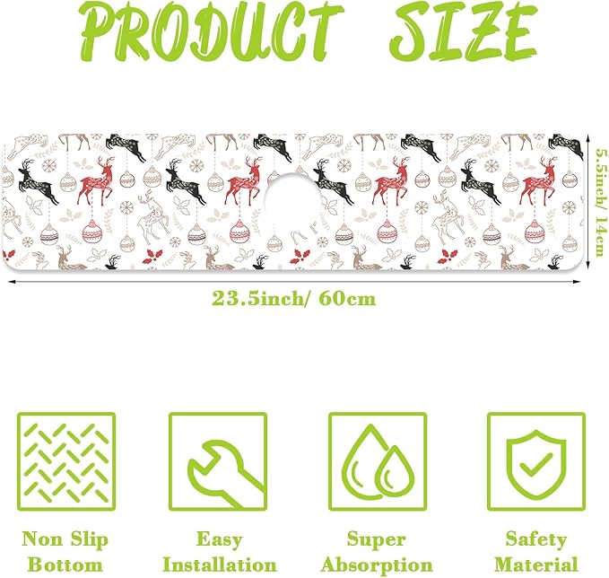 Chrismas Sink Faucet Absorbing Mat Christmas Sink Splash Guard Drying Mat