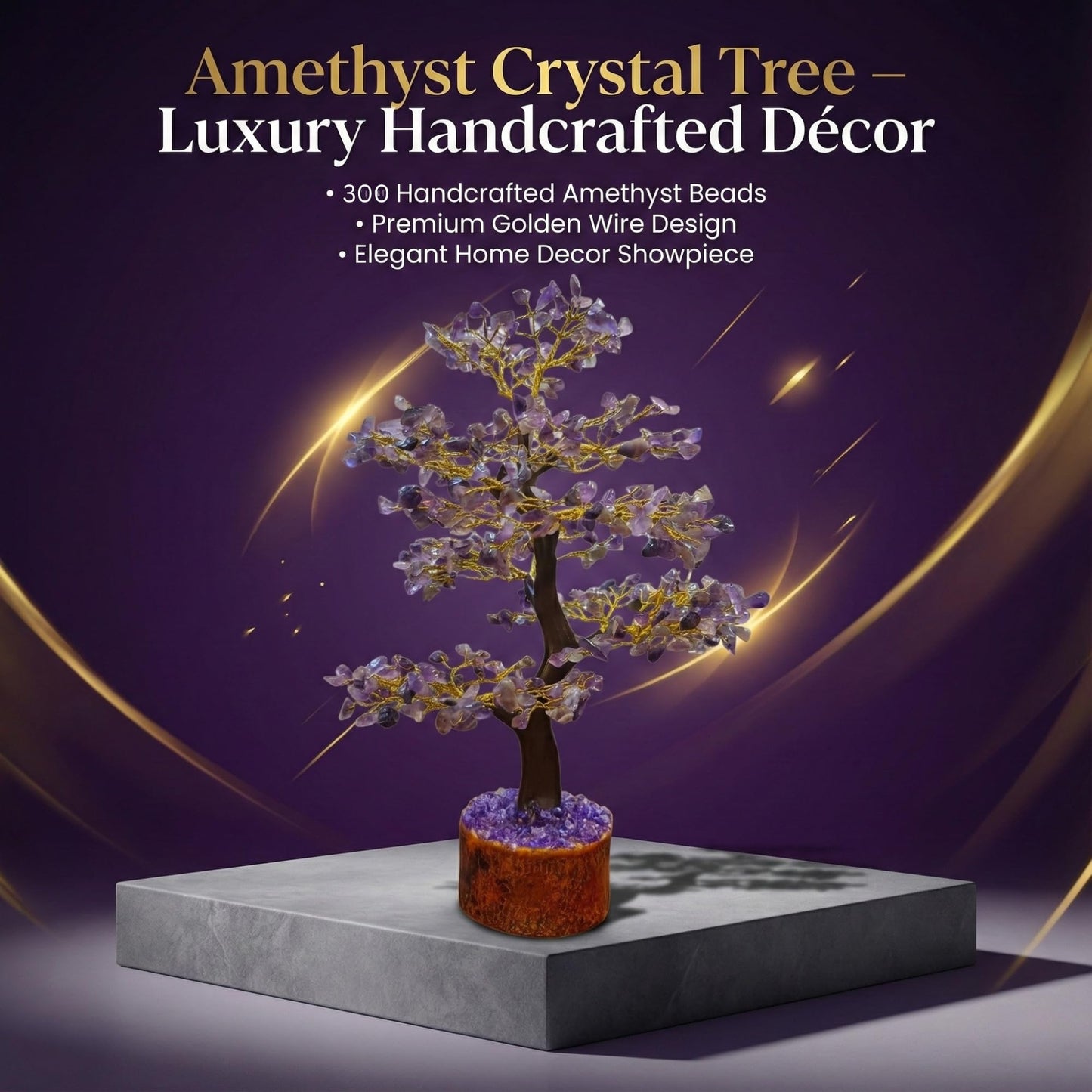 DK trades® Amethyst Chakra Natural Healing Gemstone Crystal Bonsai Fortune Money Tree for Good Luck, Wealth & Home Office Kitchen Decor Ideal Gift 300 (Amethyst, 300 Beads)