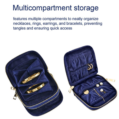 Qonio 2-Layer Travel Jewelry Case Pouch - 11 Pocket Vintage Organizer, Anti-Tangle Small Jewelry Bag for Women Necklaces Earrings Rings,Royal blue