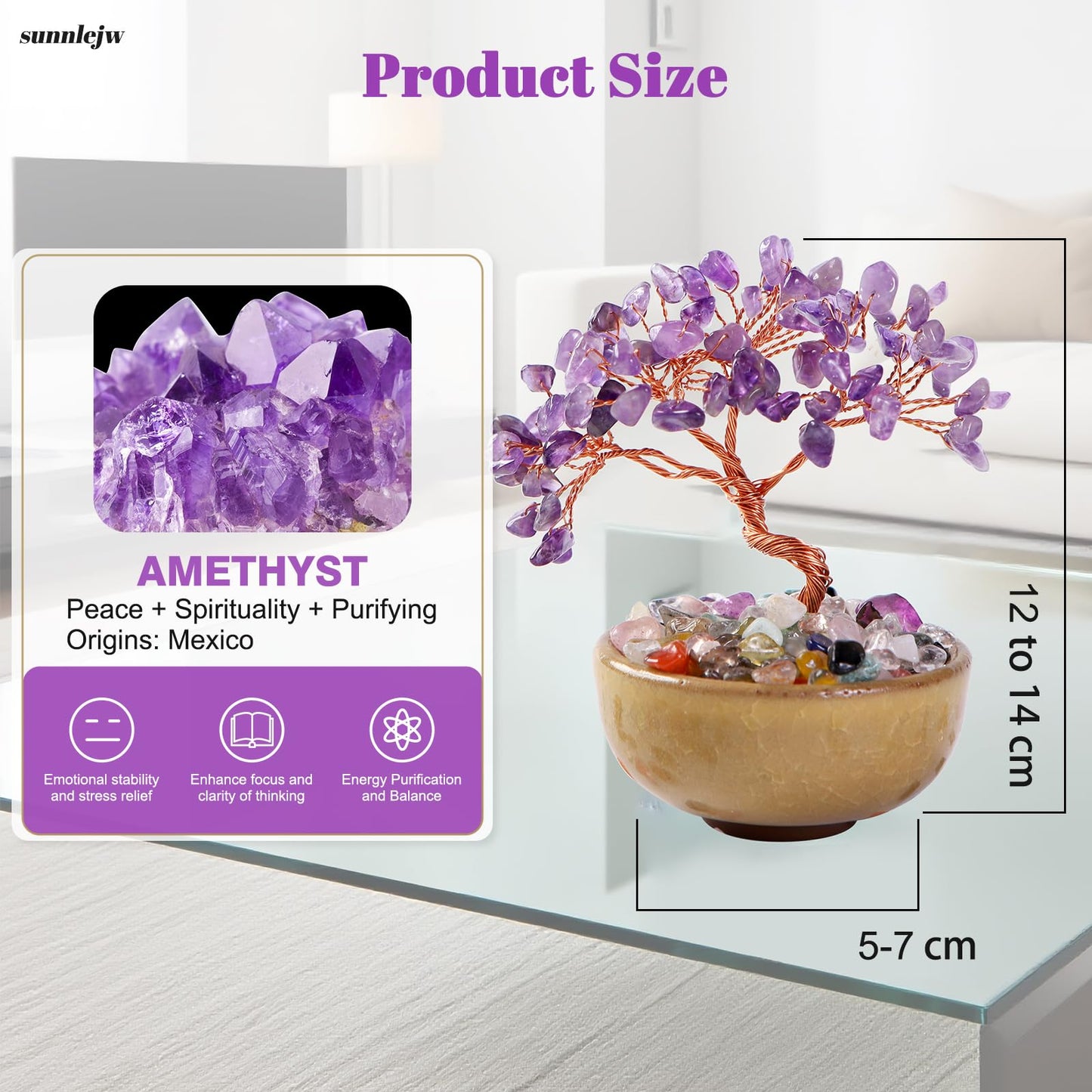 Sunnlejw Amethyst Crystal Tree of Life, Chakra Tree Gifts for Women Purple Room Decorations,Crystals and Healing Stones Reiki Positive Energy, Feng Shui Office Desk Decor Meditation
