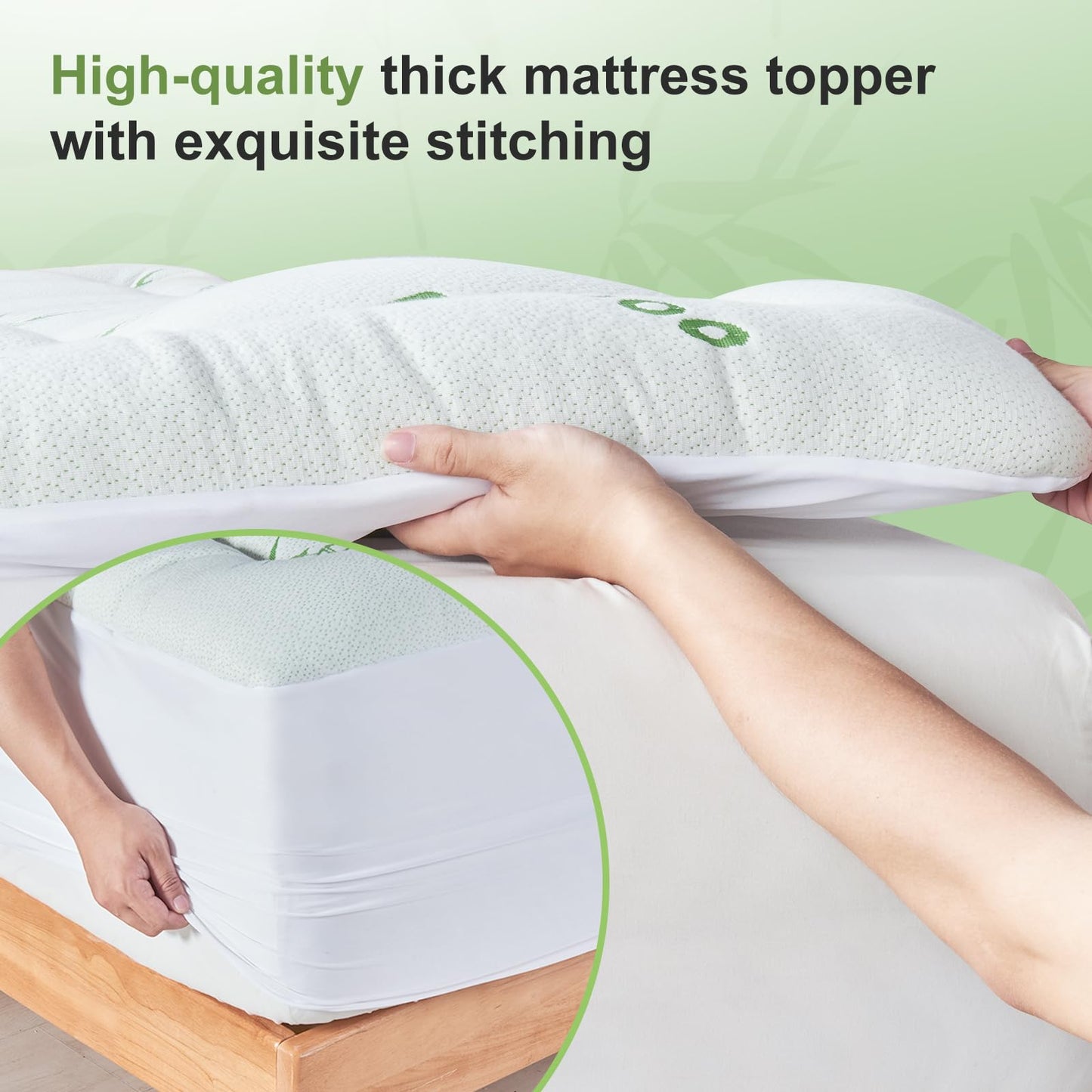 SurChic Queen Size Mattress Topper Viscose Derived from Bamboo, Soft Thick Pillow Top Mattress Pad Cover for Back Pain, Cooling Mattress Protector with 8-21 Inch Deep Pocket, White