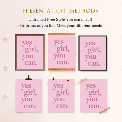LARTSFRO Coquette Inspirational Pink Girls Room Decor Posters,Inspirational Pink Girls Minimalist Wall Art Room Decor Bedroom Dorm Room Bathroom,Aesthetic Gifts For Teen Girls,10x8 inch Set of 4 Pictures(UNFRAMED)