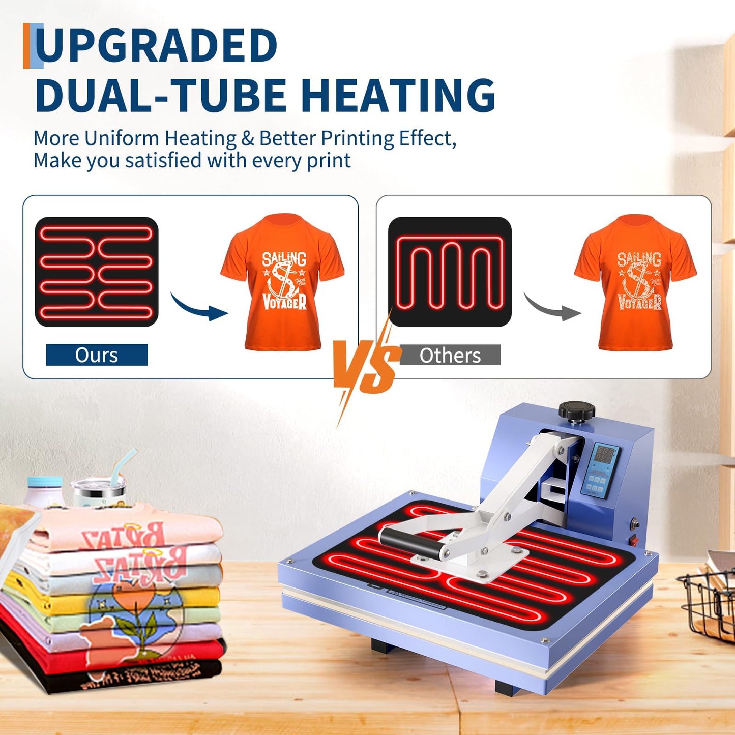 16x24 Heat Press Machine for t-Shirts, Sublimation Transfer, Fast Heating, Digital Precise Temperature Control, Adjustable Pressure, Industrial Transfer Printer for Commercial & Home Use, Baby Blue