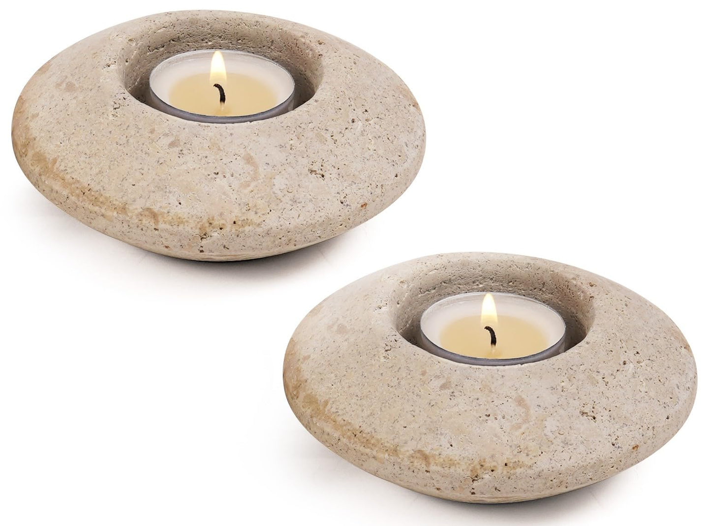 Tealight Candle Holders Set of 2 – Handcrafted Natural Marble Tea Light & Votive Holders, Decorative Stone Candle Holder Pair for Home Décor, Dining Table, Coffee Table & Wedding Decor