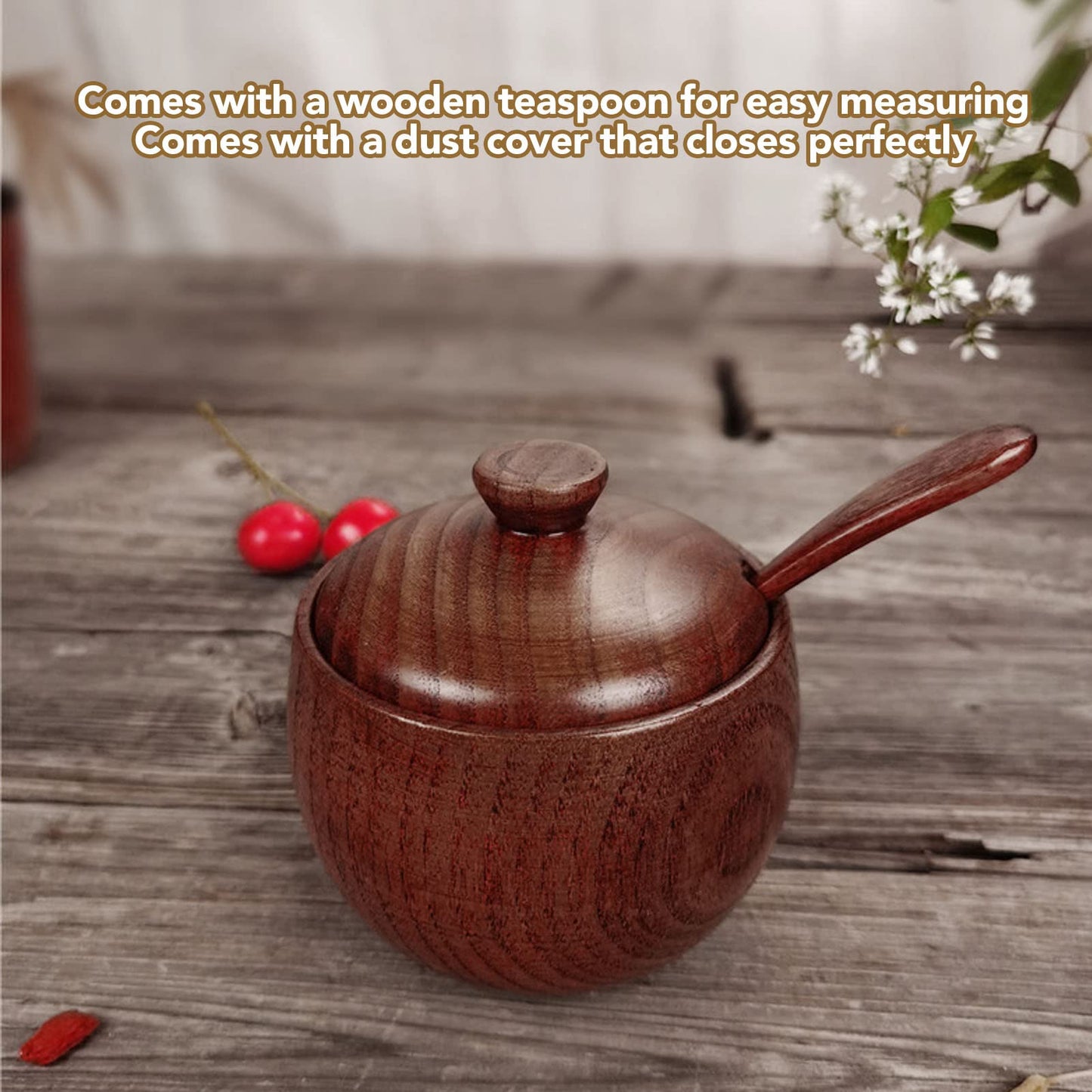 Jwthee Salt Pig, Salt Box Salt Cellar Salt Container Wood Salt Cellar with Lid and Spoon Wood Spice Jar Sugar Bowl Seasonings Storage Container for Kitchen